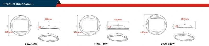 IP65 Microwave Warehouse Lighting 100W 150W 200W 240W 190lm/W UFO LED High Bay Light 5 Years Warranty